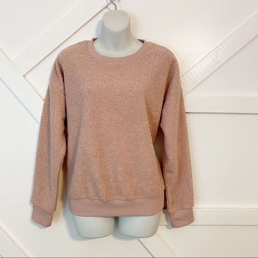 Socialite Crew Neck Sherpa Sweatshirt Mauve Sz M